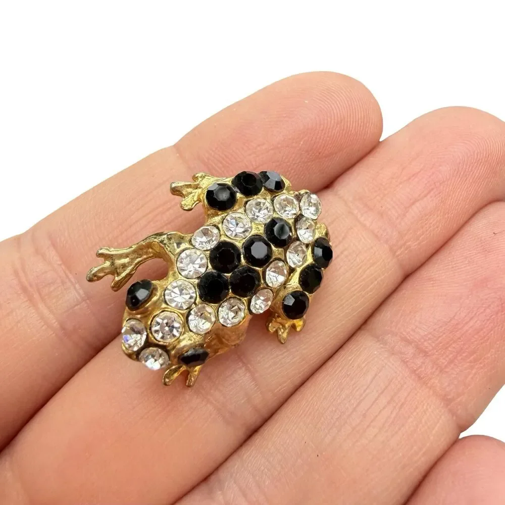 Vintage Jewelry Frog Brooch Rhinestone Frog Pin
